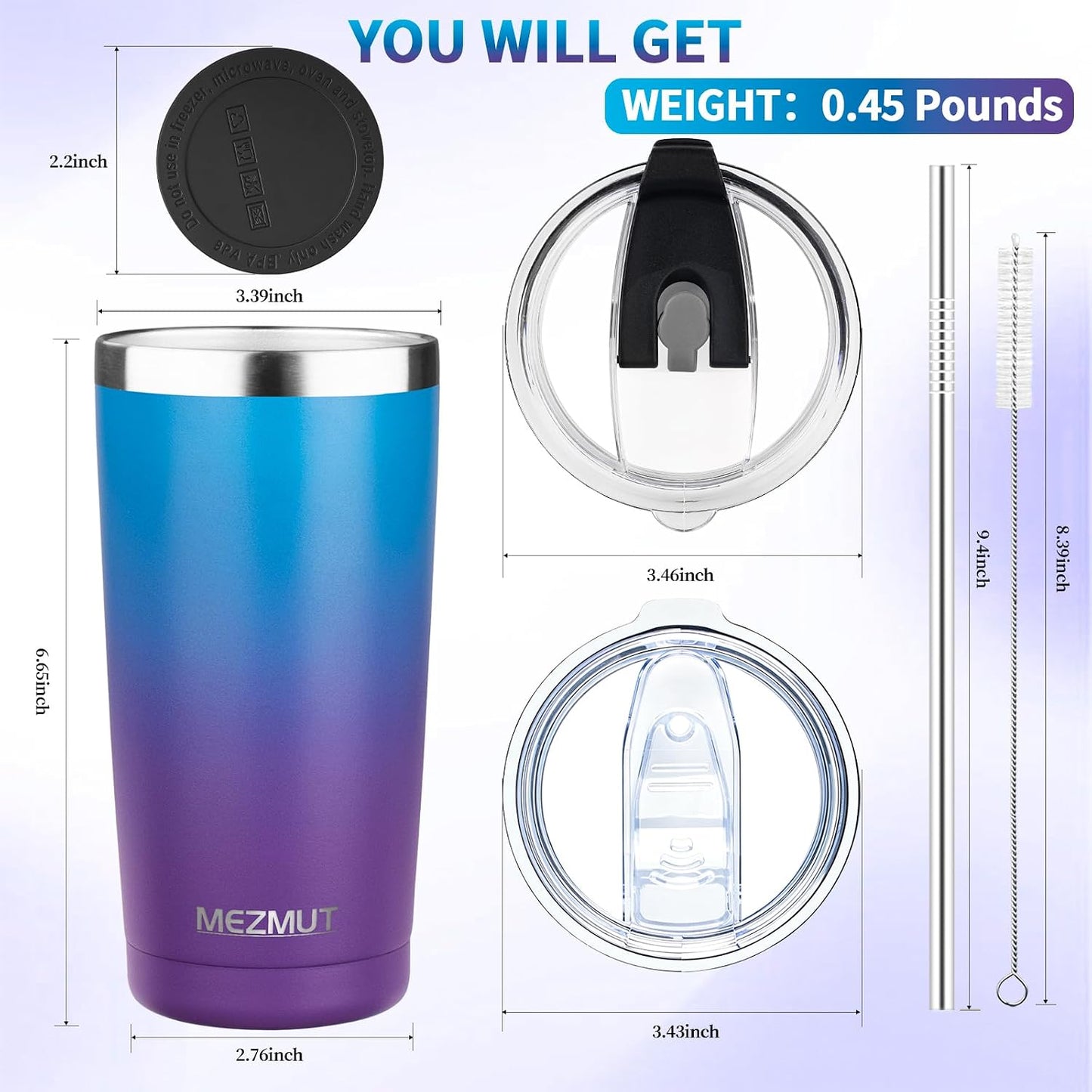 20oz Insulated Tumbler Cup Travel Coffee Mug with Lid Straw(Black,1) | 18/8 Stainless Steel Double Wall Vacuum Spill Proof Metal Insulated Tumbler with Daul Lid and Straw, Hot or Iced Coffee Cup