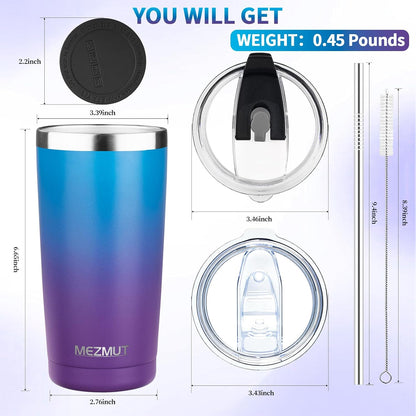 20oz Insulated Tumbler Cup Travel Coffee Mug with Lid Straw(Black,1) | 18/8 Stainless Steel Double Wall Vacuum Spill Proof Metal Insulated Tumbler with Daul Lid and Straw, Hot or Iced Coffee Cup