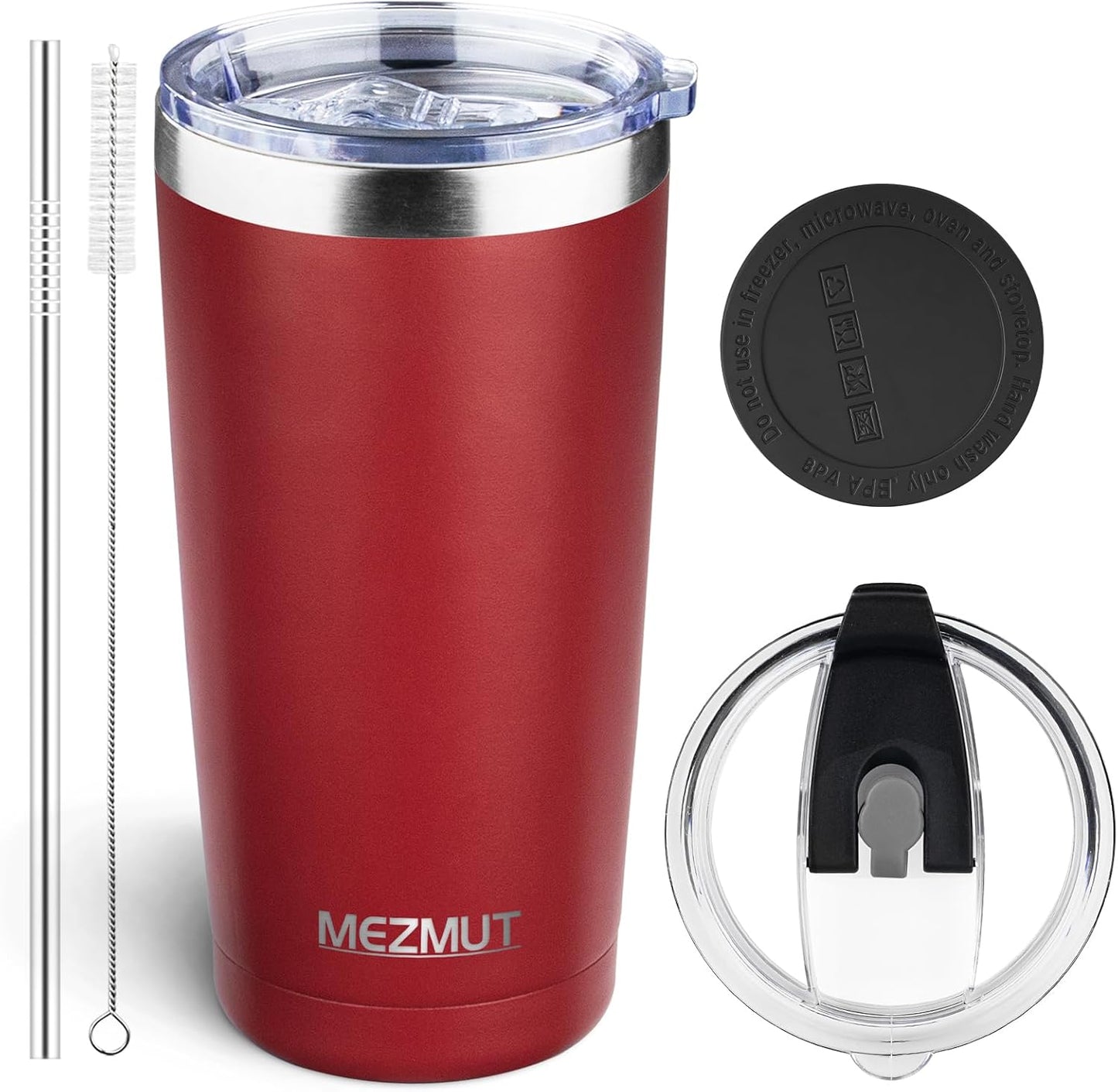 20oz Insulated Tumbler Cup Travel Coffee Mug with Lid Straw(Black,1) | 18/8 Stainless Steel Double Wall Vacuum Spill Proof Metal Insulated Tumbler with Daul Lid and Straw, Hot or Iced Coffee Cup