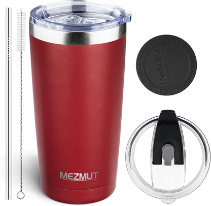 20oz Insulated Tumbler Cup Travel Coffee Mug with Lid Straw(Black,1) | 18/8 Stainless Steel Double Wall Vacuum Spill Proof Metal Insulated Tumbler with Daul Lid and Straw, Hot or Iced Coffee Cup