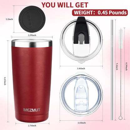20oz Insulated Tumbler Cup Travel Coffee Mug with Lid Straw(Black,1) | 18/8 Stainless Steel Double Wall Vacuum Spill Proof Metal Insulated Tumbler with Daul Lid and Straw, Hot or Iced Coffee Cup