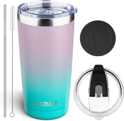 20oz Insulated Tumbler Cup Travel Coffee Mug with Lid Straw(Black,1) | 18/8 Stainless Steel Double Wall Vacuum Spill Proof Metal Insulated Tumbler with Daul Lid and Straw, Hot or Iced Coffee Cup