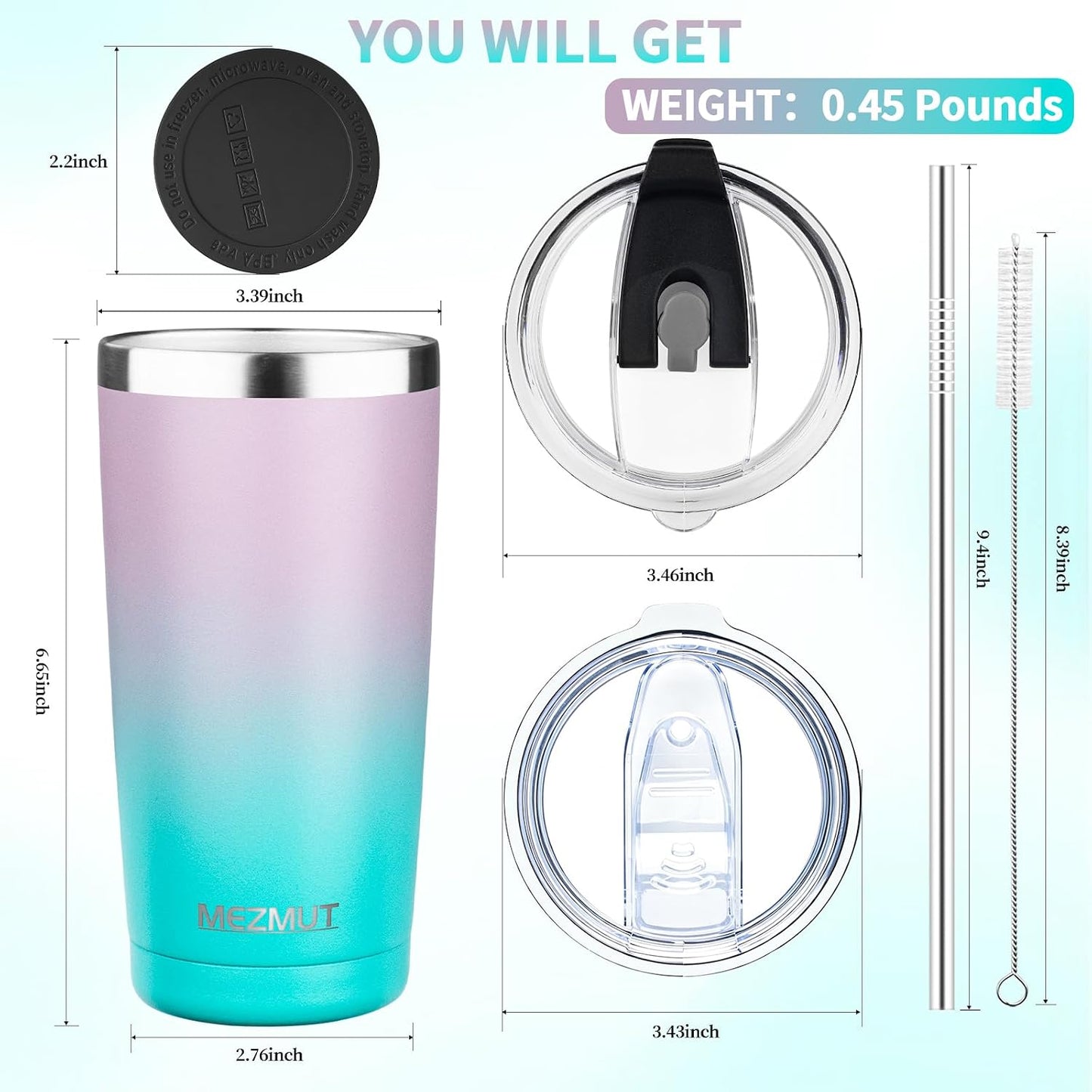 20oz Insulated Tumbler Cup Travel Coffee Mug with Lid Straw(Black,1) | 18/8 Stainless Steel Double Wall Vacuum Spill Proof Metal Insulated Tumbler with Daul Lid and Straw, Hot or Iced Coffee Cup