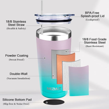 20oz Insulated Tumbler Cup Travel Coffee Mug with Lid Straw(Black,1) | 18/8 Stainless Steel Double Wall Vacuum Spill Proof Metal Insulated Tumbler with Daul Lid and Straw, Hot or Iced Coffee Cup