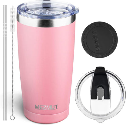 20oz Insulated Tumbler Cup Travel Coffee Mug with Lid Straw(Black,1) | 18/8 Stainless Steel Double Wall Vacuum Spill Proof Metal Insulated Tumbler with Daul Lid and Straw, Hot or Iced Coffee Cup
