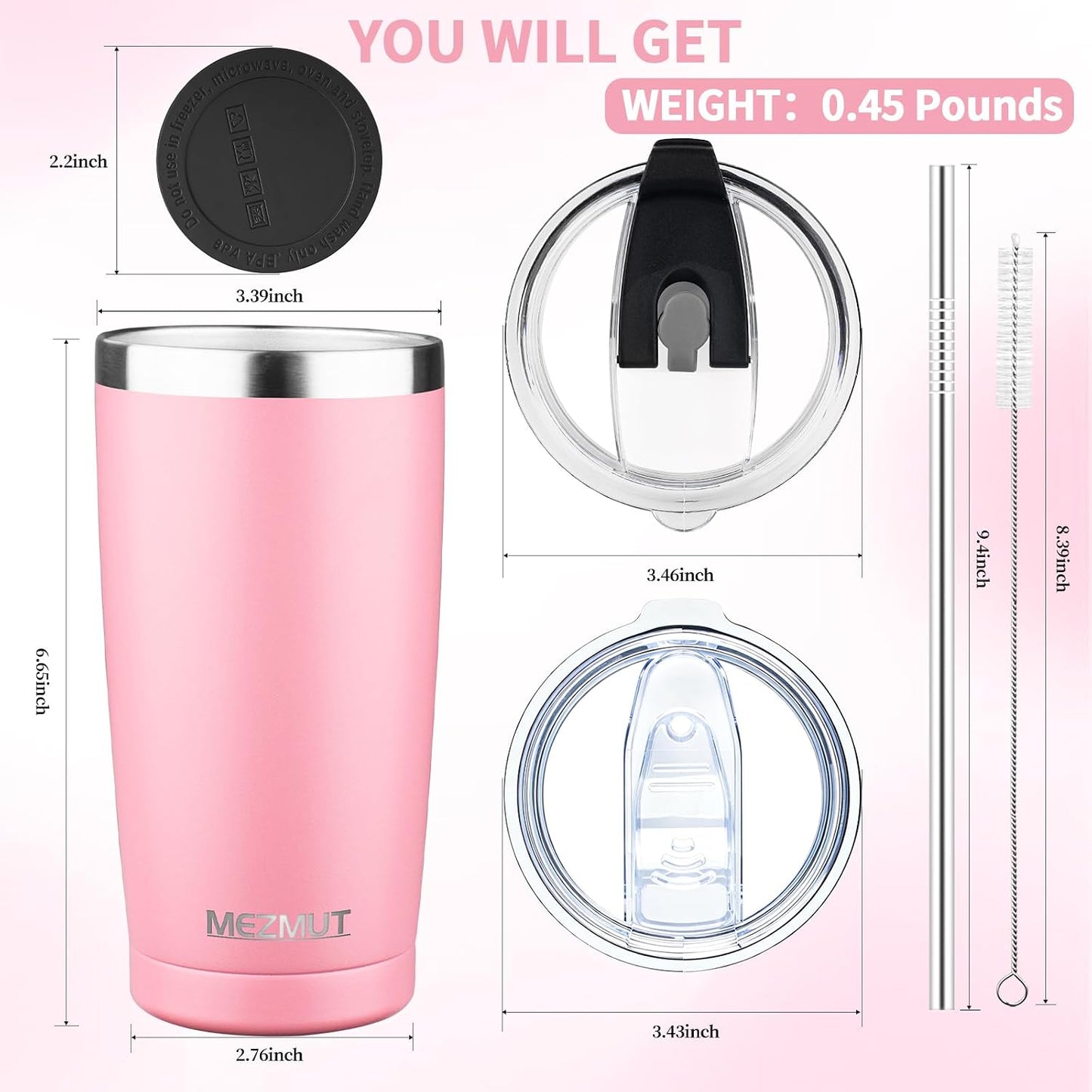 20oz Insulated Tumbler Cup Travel Coffee Mug with Lid Straw(Black,1) | 18/8 Stainless Steel Double Wall Vacuum Spill Proof Metal Insulated Tumbler with Daul Lid and Straw, Hot or Iced Coffee Cup