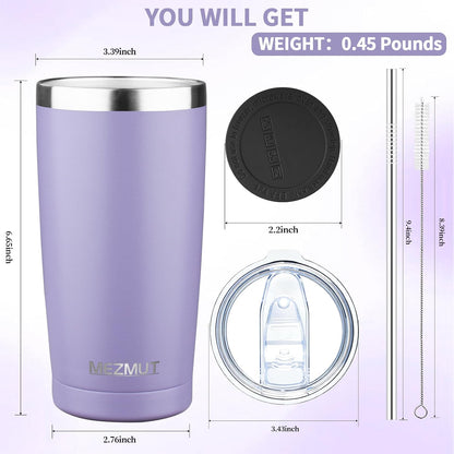 20oz Insulated Tumbler Cup Travel Coffee Mug with Lid Straw(Black,1) | 18/8 Stainless Steel Double Wall Vacuum Spill Proof Metal Insulated Tumbler with Daul Lid and Straw, Hot or Iced Coffee Cup