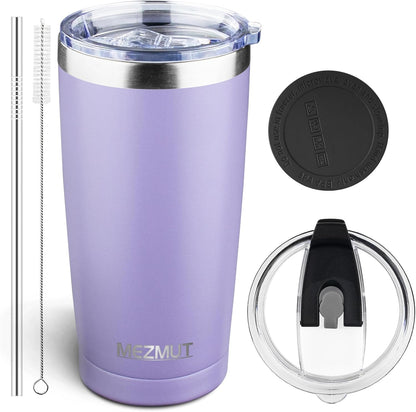 20oz Insulated Tumbler Cup Travel Coffee Mug with Lid Straw(Black,1) | 18/8 Stainless Steel Double Wall Vacuum Spill Proof Metal Insulated Tumbler with Daul Lid and Straw, Hot or Iced Coffee Cup