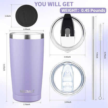 20oz Insulated Tumbler Cup Travel Coffee Mug with Lid Straw(Black,1) | 18/8 Stainless Steel Double Wall Vacuum Spill Proof Metal Insulated Tumbler with Daul Lid and Straw, Hot or Iced Coffee Cup