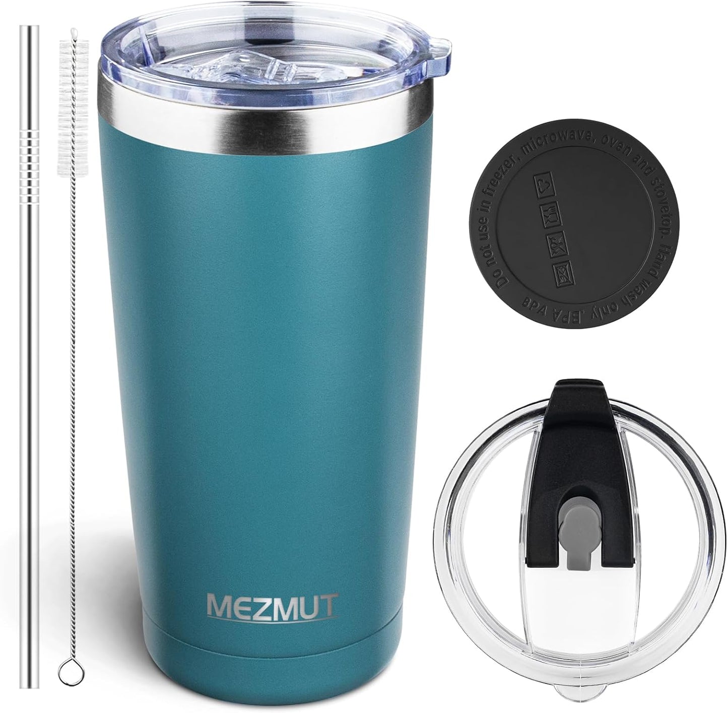 20oz Insulated Tumbler Cup Travel Coffee Mug with Lid Straw(Black,1) | 18/8 Stainless Steel Double Wall Vacuum Spill Proof Metal Insulated Tumbler with Daul Lid and Straw, Hot or Iced Coffee Cup