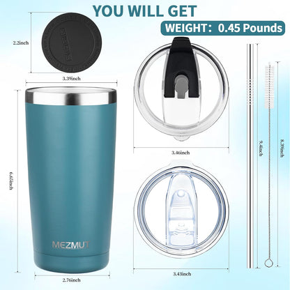 20oz Insulated Tumbler Cup Travel Coffee Mug with Lid Straw(Black,1) | 18/8 Stainless Steel Double Wall Vacuum Spill Proof Metal Insulated Tumbler with Daul Lid and Straw, Hot or Iced Coffee Cup