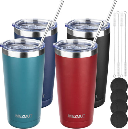 20oz Insulated Tumbler Cup Travel Coffee Mug with Lid Straw(Black,1) | 18/8 Stainless Steel Double Wall Vacuum Spill Proof Metal Insulated Tumbler with Daul Lid and Straw, Hot or Iced Coffee Cup