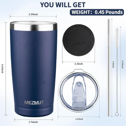 20oz Insulated Tumbler Cup Travel Coffee Mug with Lid Straw(Black,1) | 18/8 Stainless Steel Double Wall Vacuum Spill Proof Metal Insulated Tumbler with Daul Lid and Straw, Hot or Iced Coffee Cup