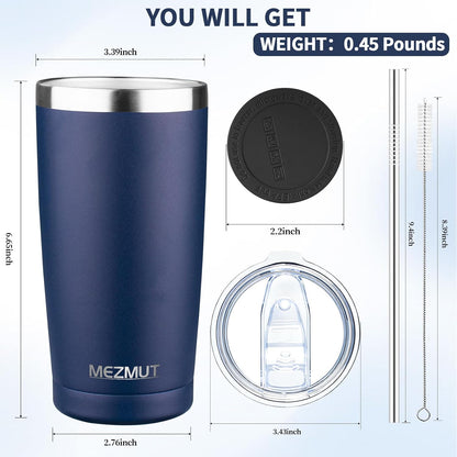 20oz Insulated Tumbler Cup Travel Coffee Mug with Lid Straw(Black,1) | 18/8 Stainless Steel Double Wall Vacuum Spill Proof Metal Insulated Tumbler with Daul Lid and Straw, Hot or Iced Coffee Cup