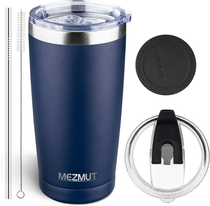20oz Insulated Tumbler Cup Travel Coffee Mug with Lid Straw(Black,1) | 18/8 Stainless Steel Double Wall Vacuum Spill Proof Metal Insulated Tumbler with Daul Lid and Straw, Hot or Iced Coffee Cup