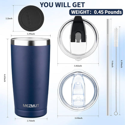 20oz Insulated Tumbler Cup Travel Coffee Mug with Lid Straw(Black,1) | 18/8 Stainless Steel Double Wall Vacuum Spill Proof Metal Insulated Tumbler with Daul Lid and Straw, Hot or Iced Coffee Cup