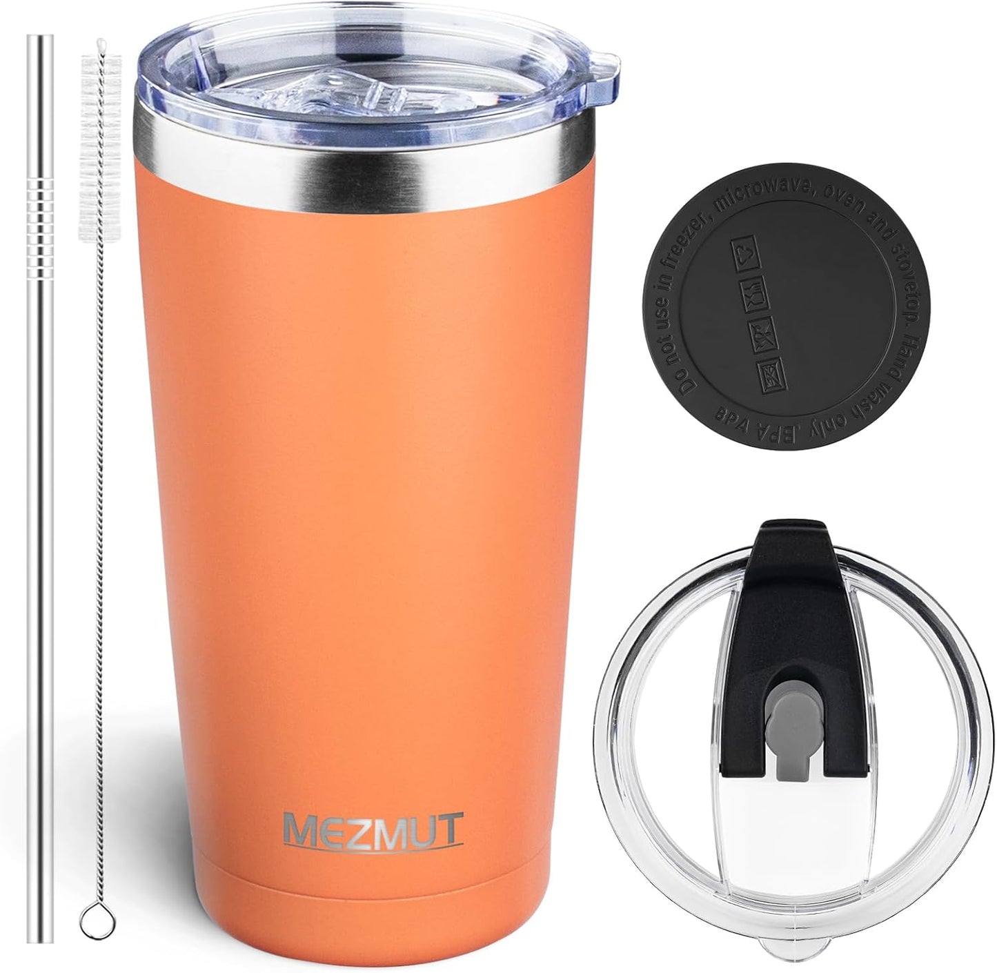 20oz Insulated Tumbler Cup Travel Coffee Mug with Lid Straw(Black,1) | 18/8 Stainless Steel Double Wall Vacuum Spill Proof Metal Insulated Tumbler with Daul Lid and Straw, Hot or Iced Coffee Cup