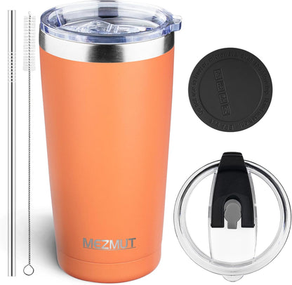 20oz Insulated Tumbler Cup Travel Coffee Mug with Lid Straw(Black,1) | 18/8 Stainless Steel Double Wall Vacuum Spill Proof Metal Insulated Tumbler with Daul Lid and Straw, Hot or Iced Coffee Cup