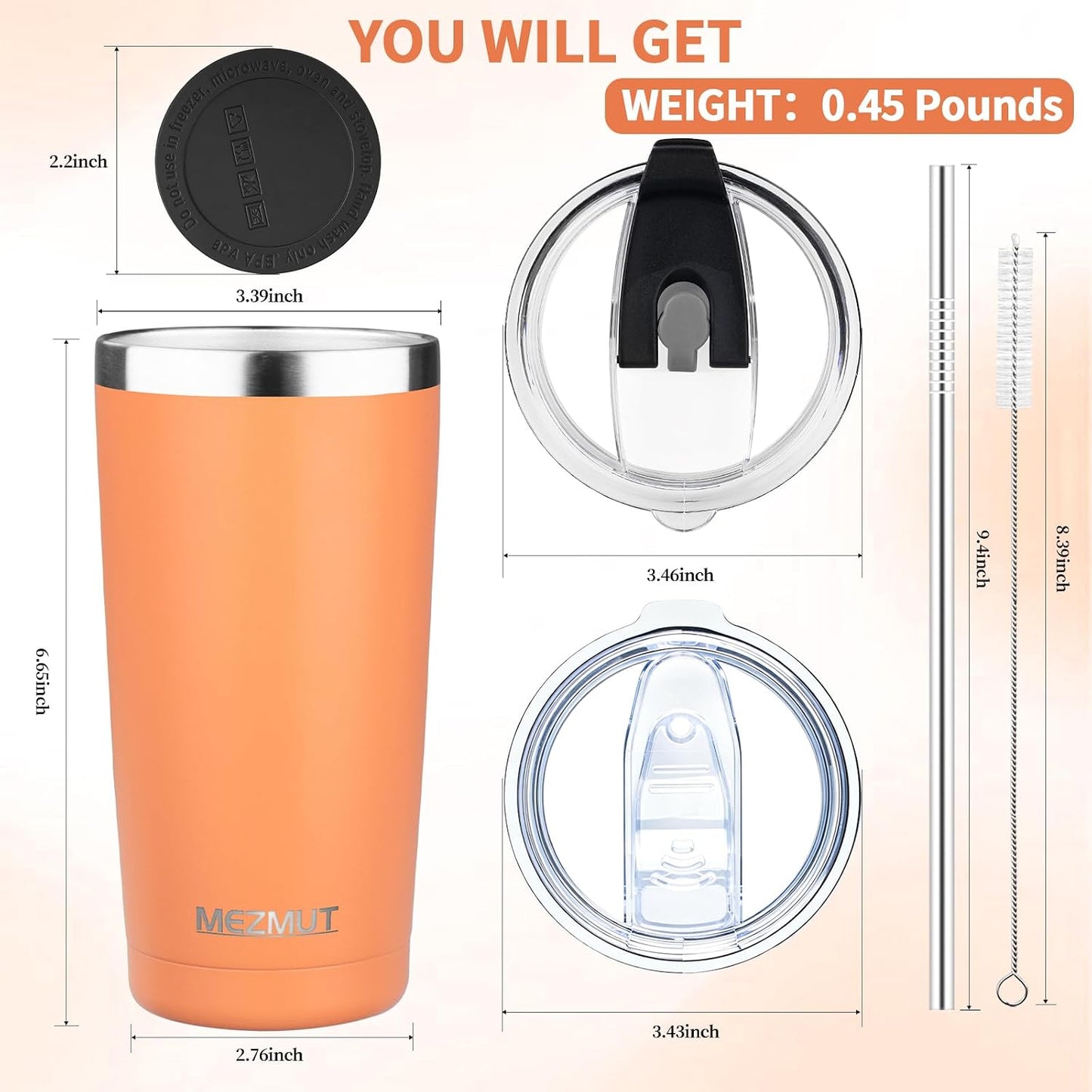 20oz Insulated Tumbler Cup Travel Coffee Mug with Lid Straw(Black,1) | 18/8 Stainless Steel Double Wall Vacuum Spill Proof Metal Insulated Tumbler with Daul Lid and Straw, Hot or Iced Coffee Cup