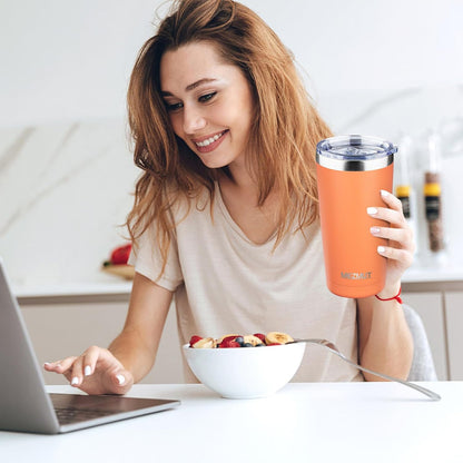 20oz Insulated Tumbler Cup Travel Coffee Mug with Lid Straw(Black,1) | 18/8 Stainless Steel Double Wall Vacuum Spill Proof Metal Insulated Tumbler with Daul Lid and Straw, Hot or Iced Coffee Cup