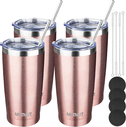 20oz Insulated Tumbler Cup Travel Coffee Mug with Lid Straw(Black,1) | 18/8 Stainless Steel Double Wall Vacuum Spill Proof Metal Insulated Tumbler with Daul Lid and Straw, Hot or Iced Coffee Cup
