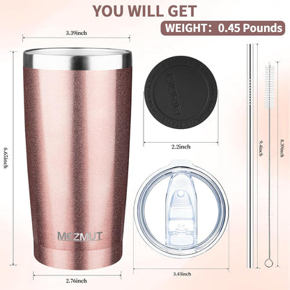 20oz Insulated Tumbler Cup Travel Coffee Mug with Lid Straw(Black,1) | 18/8 Stainless Steel Double Wall Vacuum Spill Proof Metal Insulated Tumbler with Daul Lid and Straw, Hot or Iced Coffee Cup