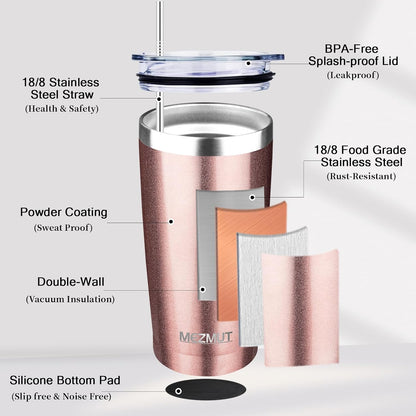 20oz Insulated Tumbler Cup Travel Coffee Mug with Lid Straw(Black,1) | 18/8 Stainless Steel Double Wall Vacuum Spill Proof Metal Insulated Tumbler with Daul Lid and Straw, Hot or Iced Coffee Cup