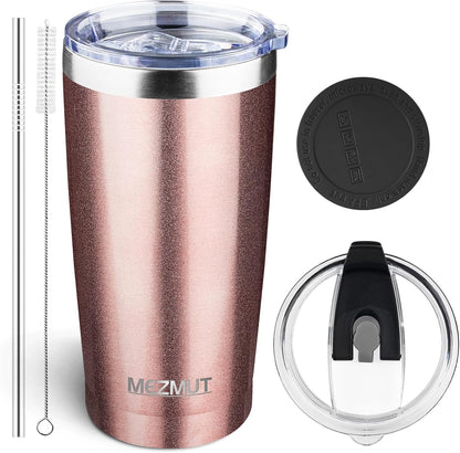 20oz Insulated Tumbler Cup Travel Coffee Mug with Lid Straw(Black,1) | 18/8 Stainless Steel Double Wall Vacuum Spill Proof Metal Insulated Tumbler with Daul Lid and Straw, Hot or Iced Coffee Cup