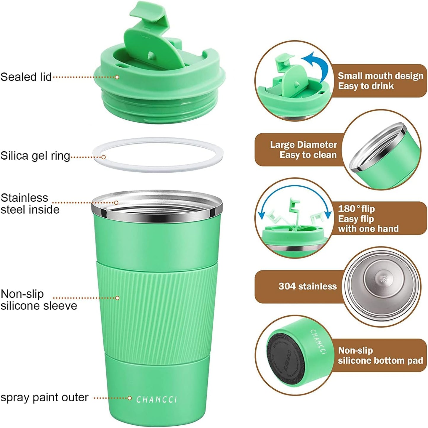 16oz Travel Coffee Mug Spill Proof, Insulated Coffee Mug with Lid, Leakproof Coffee Tumbler,Stainless Steel Vacuum Coffee Cup for Hot/Cold Drinks, Reusable Coffee Cup for Men Women -510ml,Black