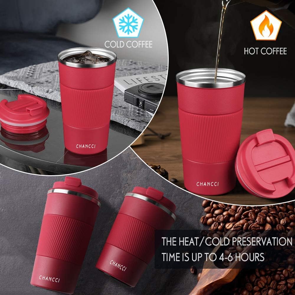 16oz Travel Coffee Mug Spill Proof, Insulated Coffee Mug with Lid, Leakproof Coffee Tumbler,Stainless Steel Vacuum Coffee Cup for Hot/Cold Drinks, Reusable Coffee Cup for Men Women -510ml,Black