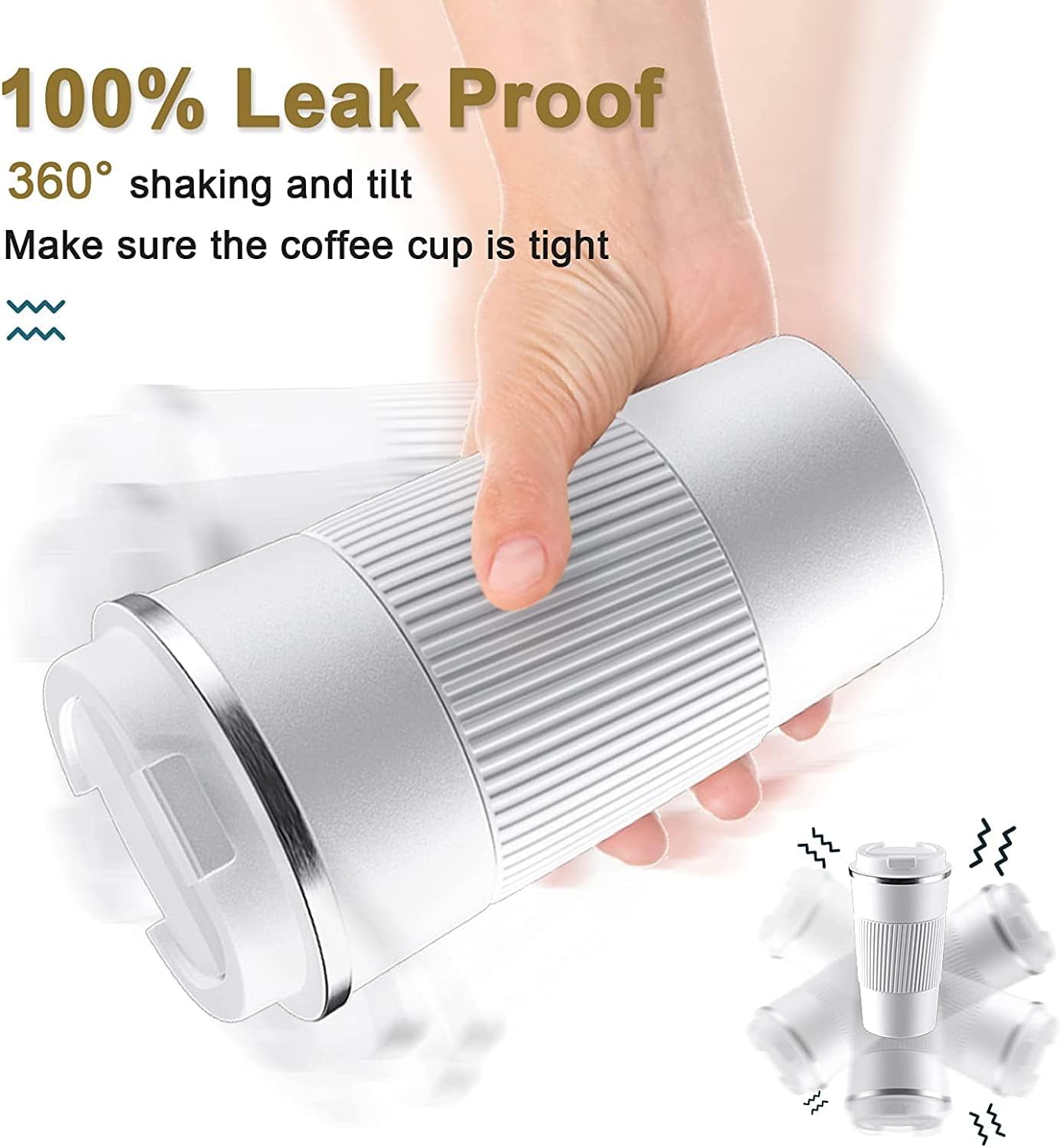 16oz Travel Coffee Mug Spill Proof, Insulated Coffee Mug with Lid, Leakproof Coffee Tumbler,Stainless Steel Vacuum Coffee Cup for Hot/Cold Drinks, Reusable Coffee Cup for Men Women -510ml,Black