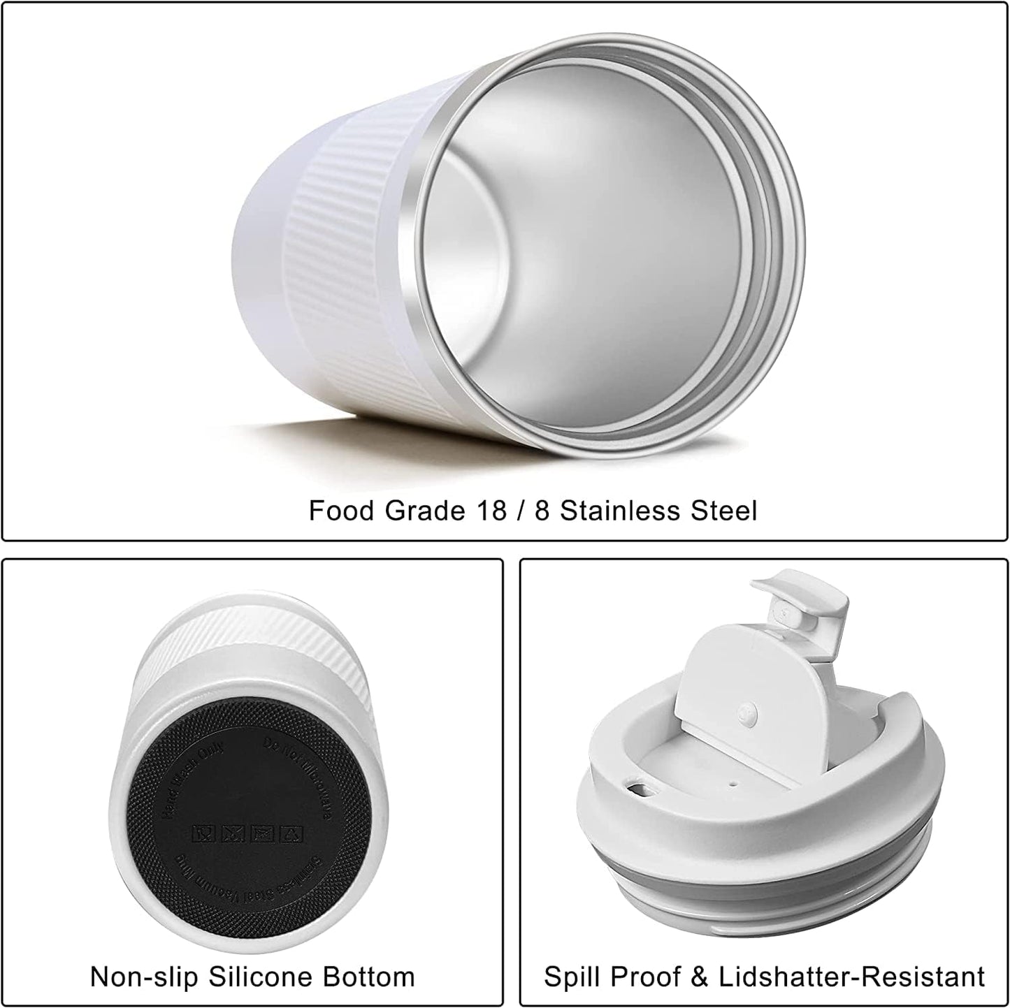 16oz Travel Coffee Mug Spill Proof, Insulated Coffee Mug with Lid, Leakproof Coffee Tumbler,Stainless Steel Vacuum Coffee Cup for Hot/Cold Drinks, Reusable Coffee Cup for Men Women -510ml,Black