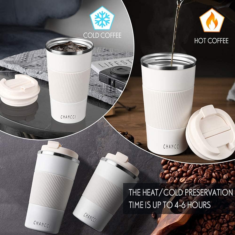 16oz Travel Coffee Mug Spill Proof, Insulated Coffee Mug with Lid, Leakproof Coffee Tumbler,Stainless Steel Vacuum Coffee Cup for Hot/Cold Drinks, Reusable Coffee Cup for Men Women -510ml,Black
