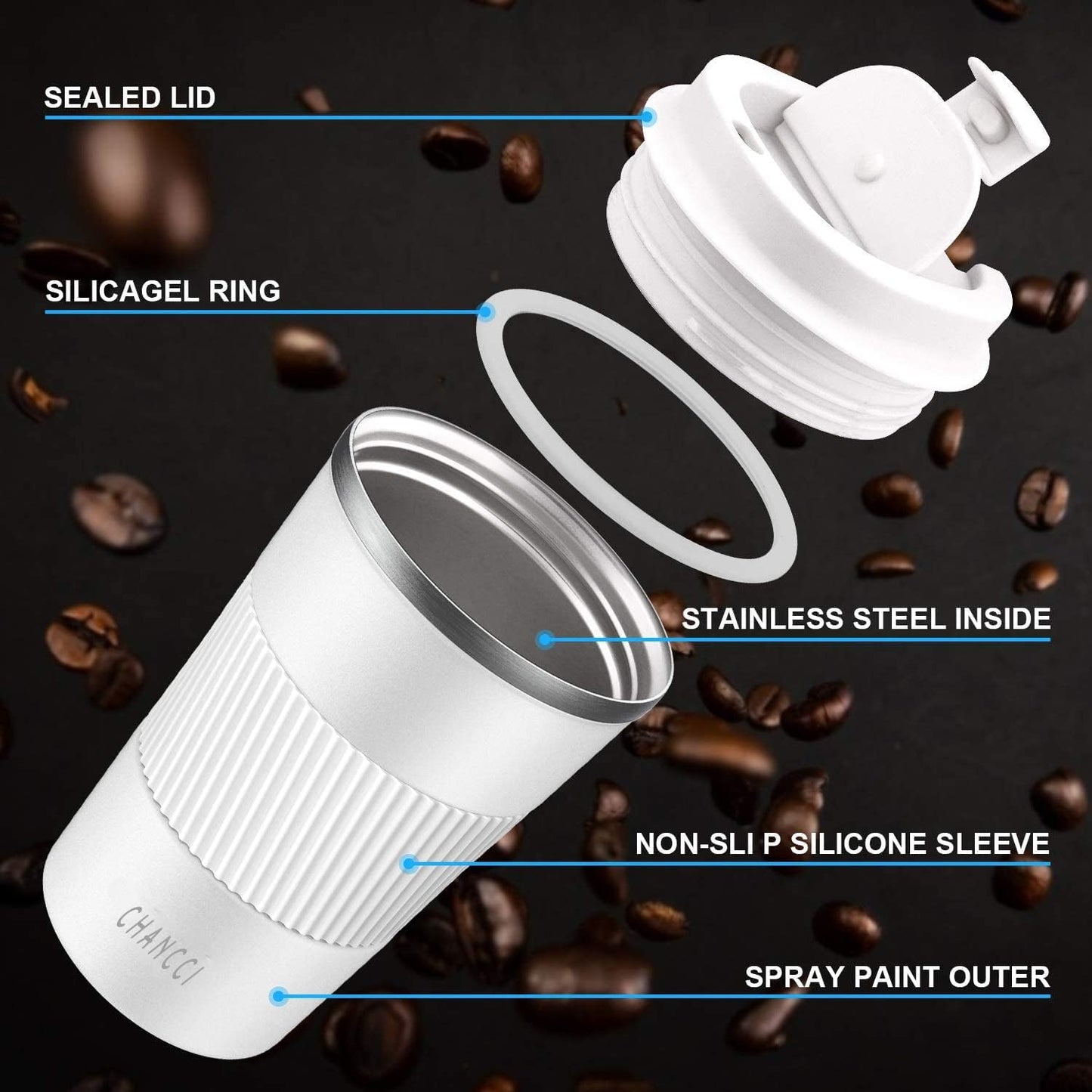16oz Travel Coffee Mug Spill Proof, Insulated Coffee Mug with Lid, Leakproof Coffee Tumbler,Stainless Steel Vacuum Coffee Cup for Hot/Cold Drinks, Reusable Coffee Cup for Men Women -510ml,Black