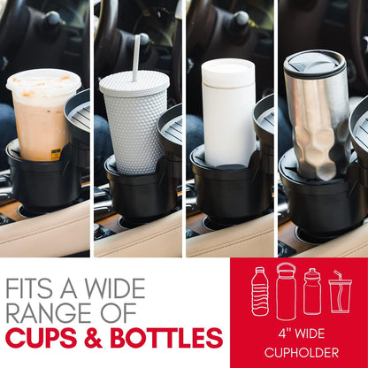 Car Cup Holder Tray and Cup Holder Expander with Phone Slot - Enjoy Your Meal - 9" Car Food Tray Table and Drink Holder for Yeti, Hydroflask, etc.