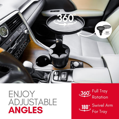 Car Cup Holder Tray and Cup Holder Expander with Phone Slot - Enjoy Your Meal - 9" Car Food Tray Table and Drink Holder for Yeti, Hydroflask, etc.
