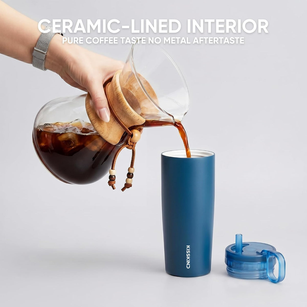Leakproof Iced Coffee Tumbler 20 oz, Insulated Ceramic Lined Cup | Iced Coffee All Day, Leakproof, Ceramic-Lined Interior, Bag-Safe Commute, Work, Travel, Fits Cup Holders, Hidden Straw Lid