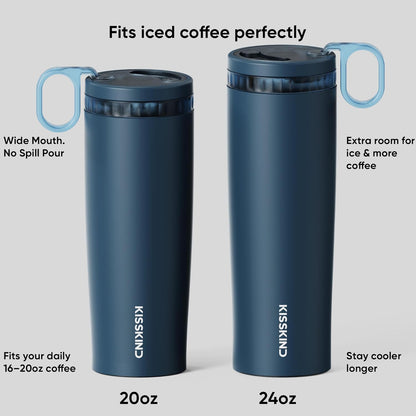 Leakproof Iced Coffee Tumbler 20 oz, Insulated Ceramic Lined Cup | Iced Coffee All Day, Leakproof, Ceramic-Lined Interior, Bag-Safe Commute, Work, Travel, Fits Cup Holders, Hidden Straw Lid
