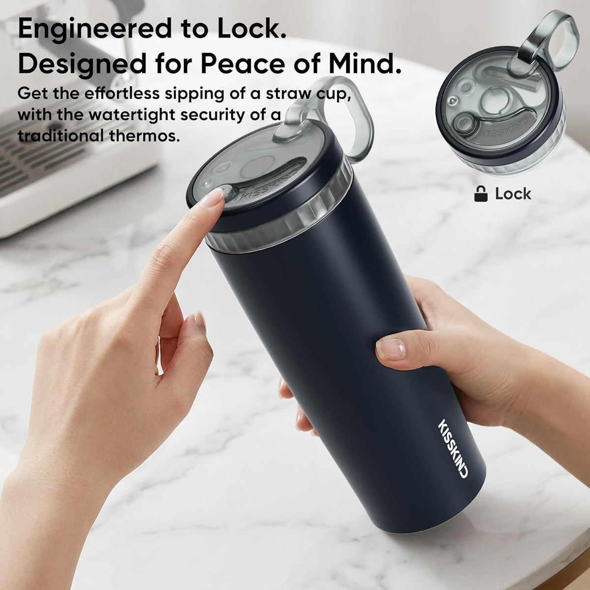 Leakproof Iced Coffee Tumbler 20 oz, Insulated Ceramic Lined Cup | Iced Coffee All Day, Leakproof, Ceramic-Lined Interior, Bag-Safe Commute, Work, Travel, Fits Cup Holders, Hidden Straw Lid