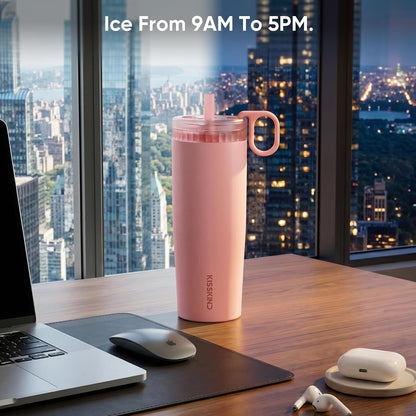 Leakproof Iced Coffee Tumbler 20 oz, Insulated Ceramic Lined Cup | Iced Coffee All Day, Leakproof, Ceramic-Lined Interior, Bag-Safe Commute, Work, Travel, Fits Cup Holders, Hidden Straw Lid