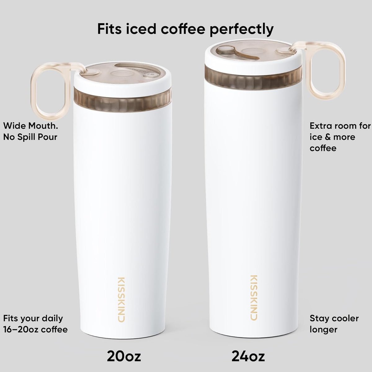 Leakproof Iced Coffee Tumbler 20 oz, Insulated Ceramic Lined Cup | Iced Coffee All Day, Leakproof, Ceramic-Lined Interior, Bag-Safe Commute, Work, Travel, Fits Cup Holders, Hidden Straw Lid