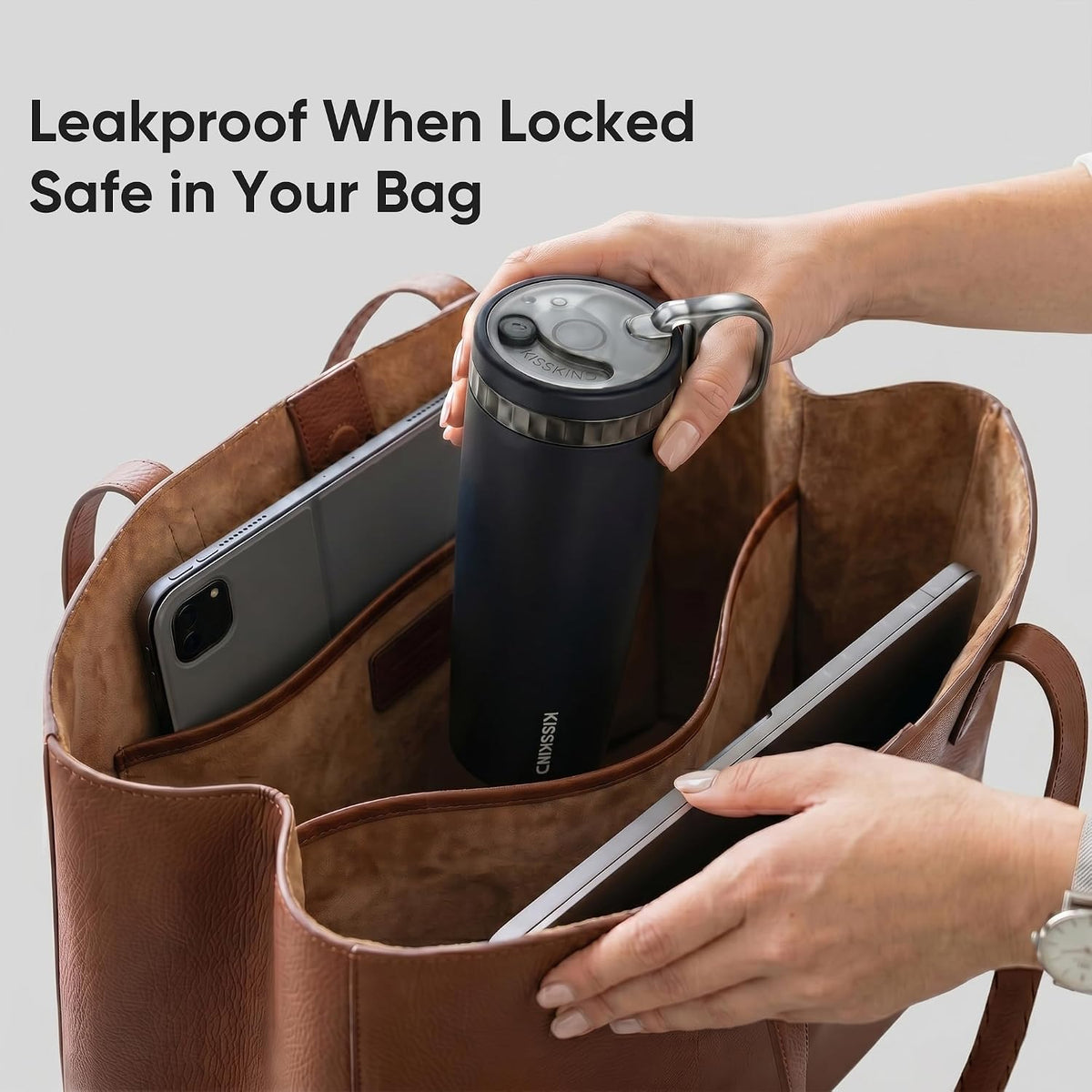 Leakproof Iced Coffee Tumbler 20 oz, Insulated Ceramic Lined Cup | Iced Coffee All Day, Leakproof, Ceramic-Lined Interior, Bag-Safe Commute, Work, Travel, Fits Cup Holders, Hidden Straw Lid
