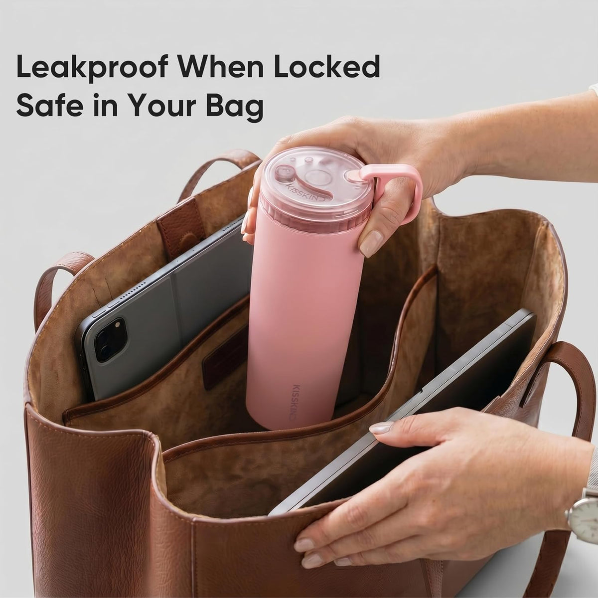 Leakproof Iced Coffee Tumbler 20 oz, Insulated Ceramic Lined Cup | Iced Coffee All Day, Leakproof, Ceramic-Lined Interior, Bag-Safe Commute, Work, Travel, Fits Cup Holders, Hidden Straw Lid