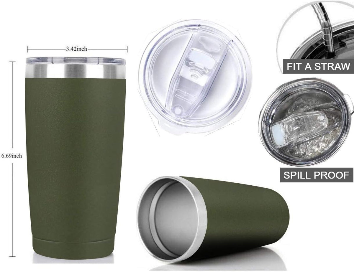 20oz Stainless Steel Tumbler Splash Lid for Straw Double Wall Vacuum Insulated Travel Mug Cup Thermo Hot Cold Tea Coffee Ice beer for Car Office Desk Home (Plain)