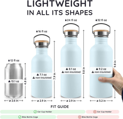 Stainless Steel Water Bottles 32 oz, Non-insulated Single Wall Metal Water Bottle Stainless Steel, Reusable & Eco Friendly, Dishwasher Safe – Silver
