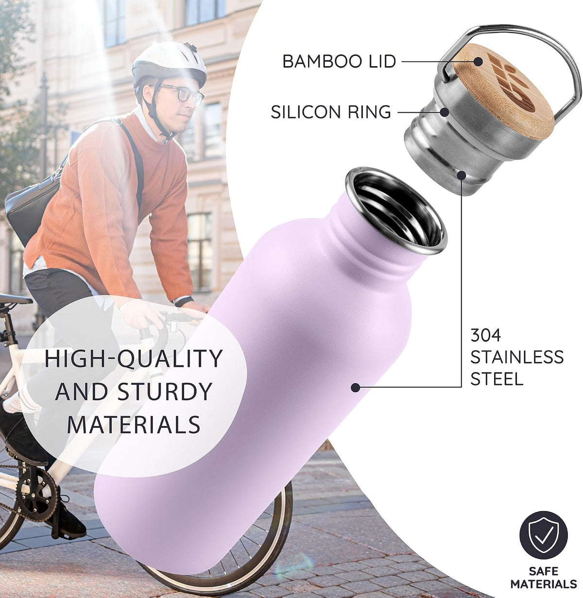 Stainless Steel Water Bottles 32 oz, Non-insulated Single Wall Metal Water Bottle Stainless Steel, Reusable & Eco Friendly, Dishwasher Safe – Silver