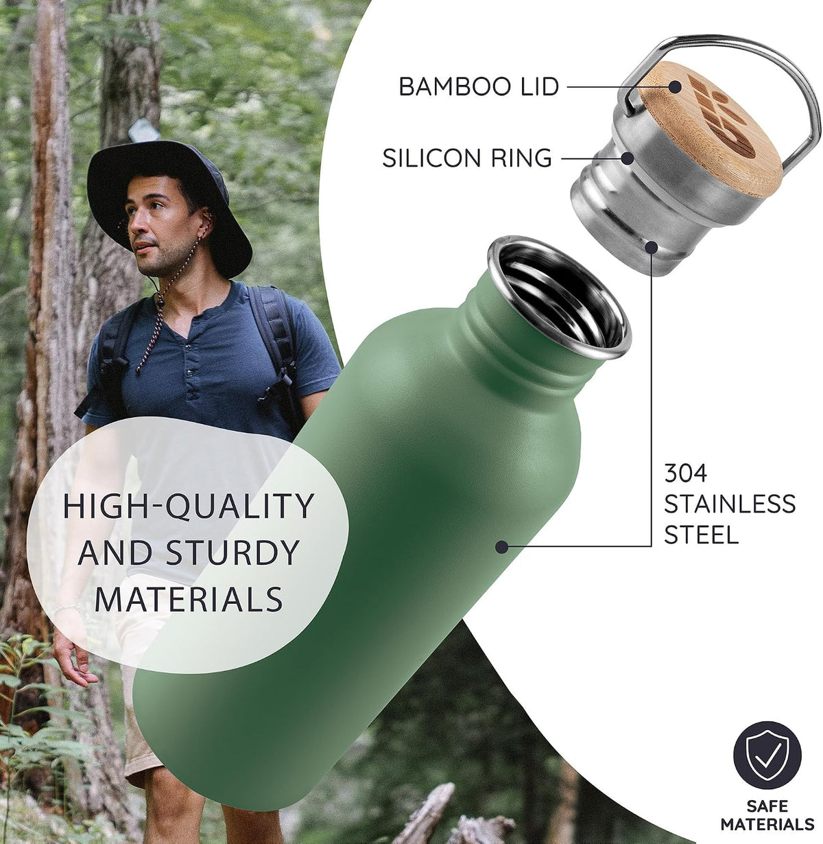 Stainless Steel Water Bottles 32 oz, Non-insulated Single Wall Metal Water Bottle Stainless Steel, Reusable & Eco Friendly, Dishwasher Safe – Silver