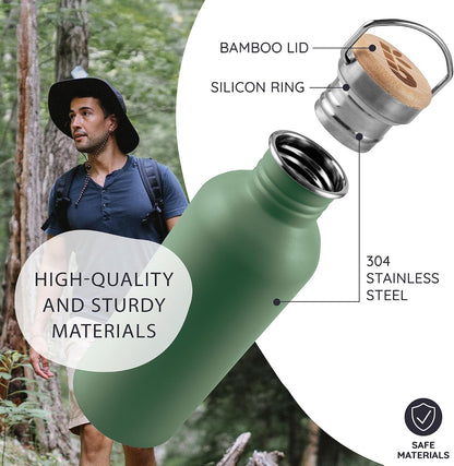 Stainless Steel Water Bottles 32 oz, Non-insulated Single Wall Metal Water Bottle Stainless Steel, Reusable & Eco Friendly, Dishwasher Safe – Silver