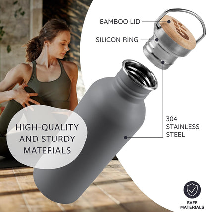 Stainless Steel Water Bottles 32 oz, Non-insulated Single Wall Metal Water Bottle Stainless Steel, Reusable & Eco Friendly, Dishwasher Safe – Silver