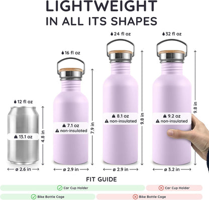 Stainless Steel Water Bottles 32 oz, Non-insulated Single Wall Metal Water Bottle Stainless Steel, Reusable & Eco Friendly, Dishwasher Safe – Silver